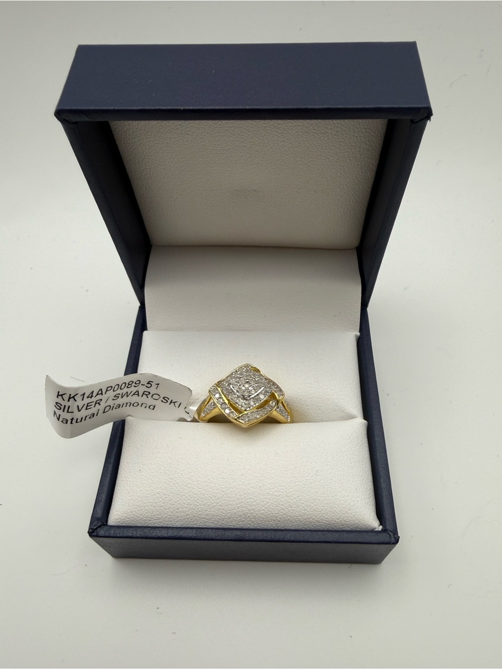 14k Gold Plated Sterling Silver Ring with Natural Diamonds & Swarovski Accents